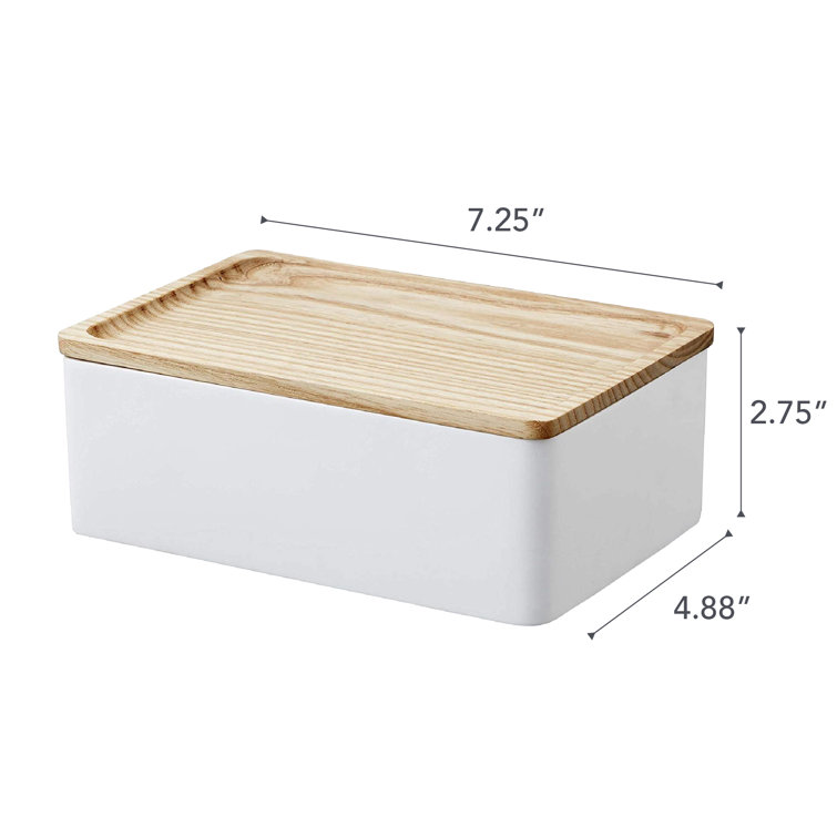 White Polystone Rectangular Accessory Box with Wooden Lid