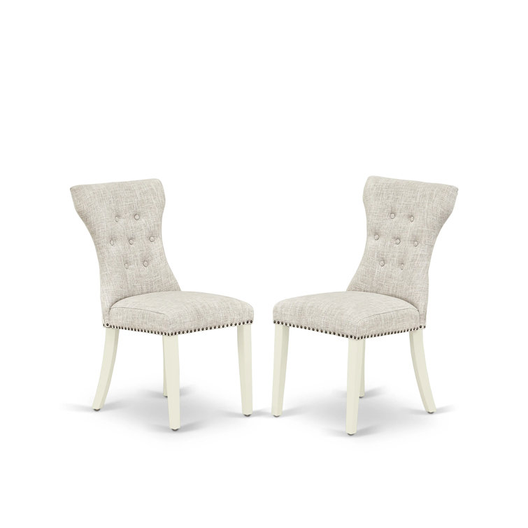 Doeskin Linen Upholstered High Back Side Chair Set with White Wood Legs