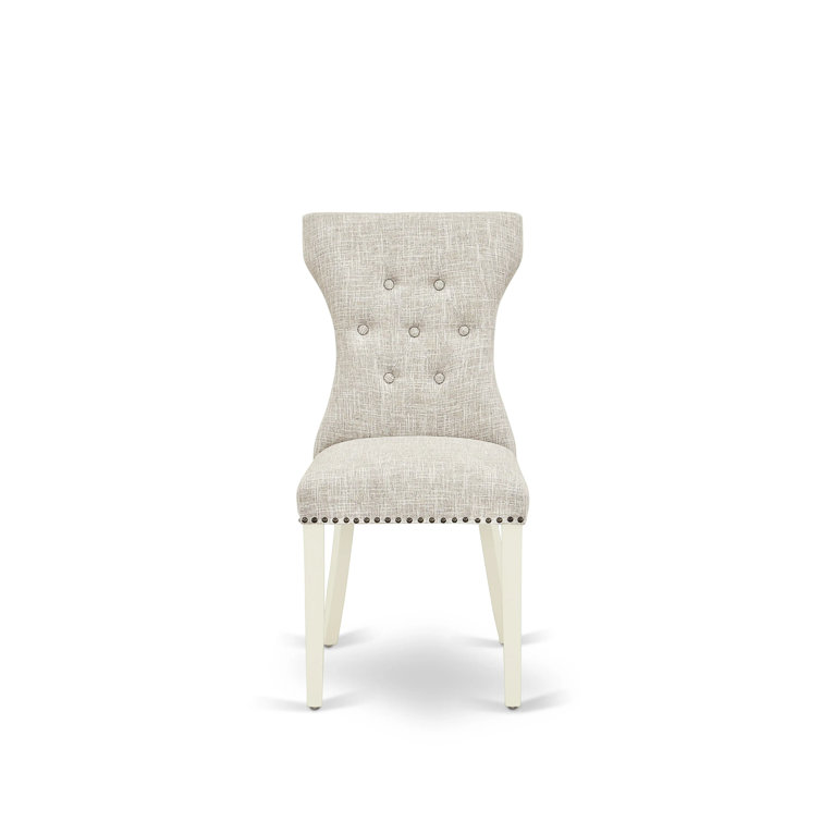 Doeskin Linen Upholstered High Back Side Chair Set with White Wood Legs