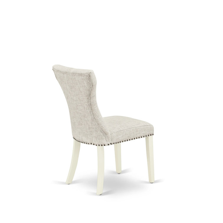 Doeskin Linen Upholstered High Back Side Chair Set with White Wood Legs
