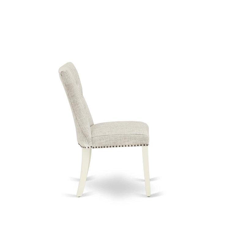 Doeskin Linen Upholstered High Back Side Chair Set with White Wood Legs