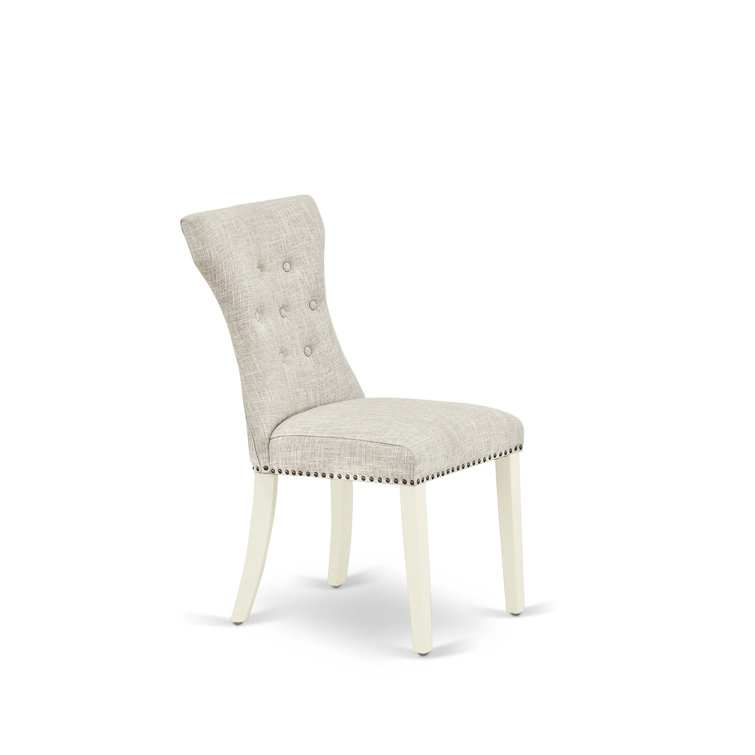Doeskin Linen Upholstered High Back Side Chair Set with White Wood Legs