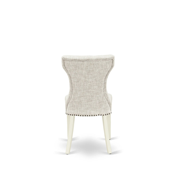 Doeskin Linen Upholstered High Back Side Chair Set with White Wood Legs
