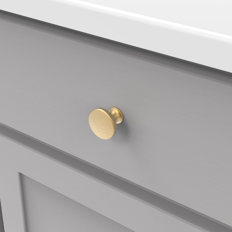 Brushed Golden Brass Round Cabinet Knobs 10-Pack