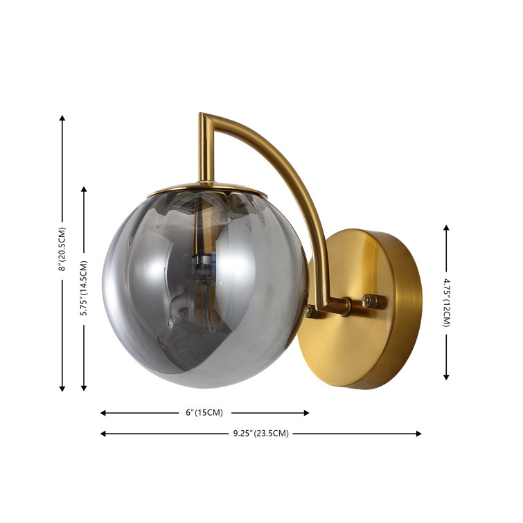 Smoke Gray and Brass Globe Wall Sconce Set
