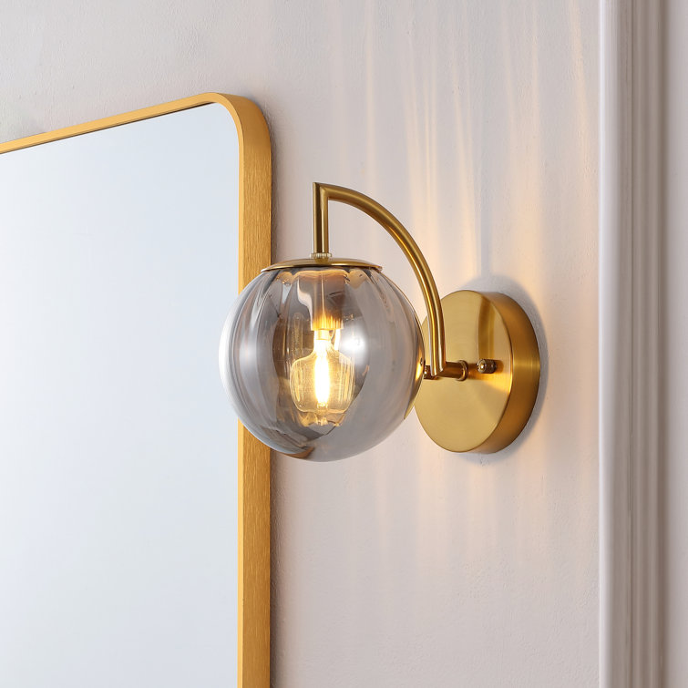 Smoke Gray and Brass Globe Wall Sconce Set