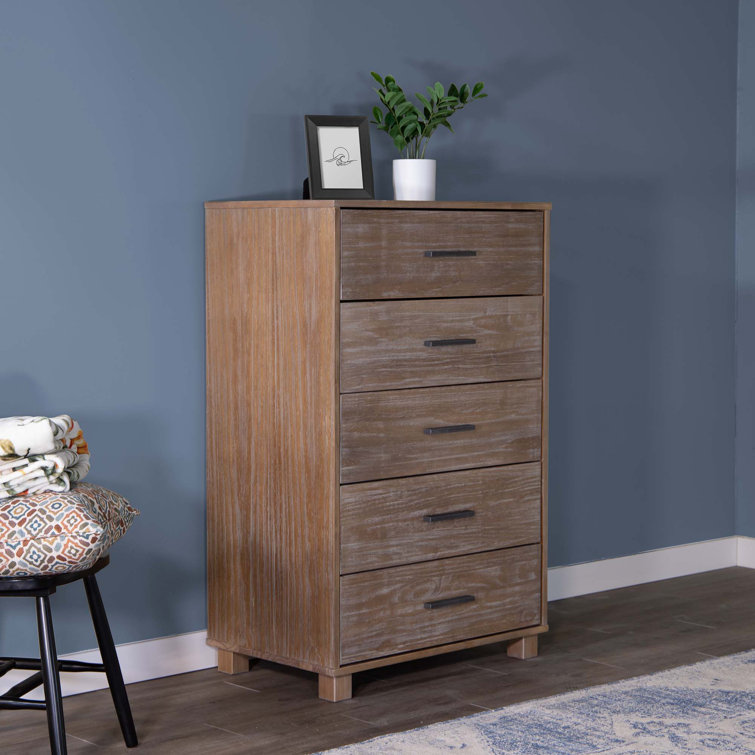 Weathered Pine Solid Wood 5-Drawer Chest with Metal Glides