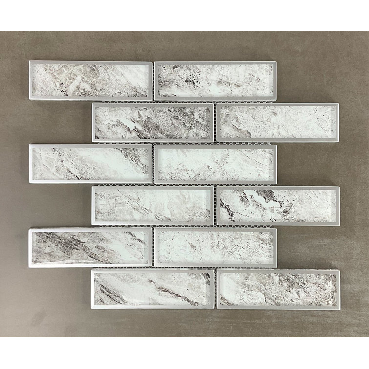 Beige 2 x 6 Brick Glass Wall Mosaic Tile Set