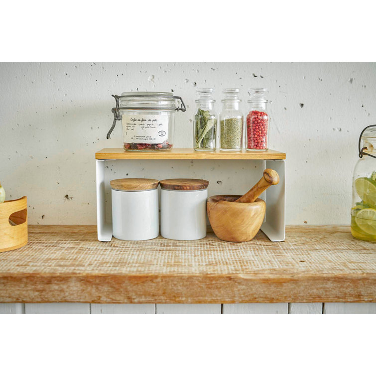 White Steel and Wood Stackable Countertop Organizer