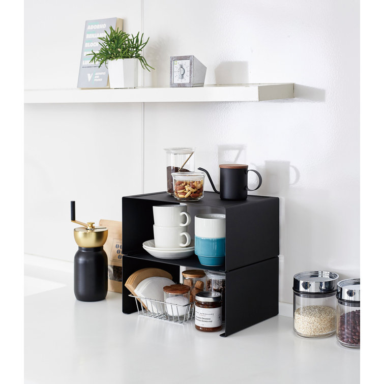 Sleek Black Steel Stackable Kitchen Organizer Shelf, 12" Wide