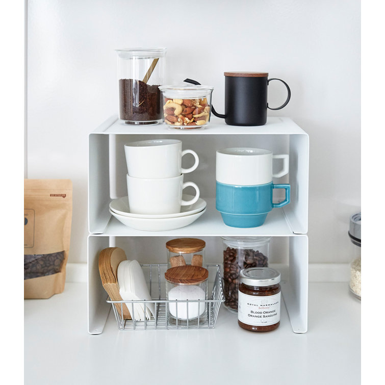 White Steel Stackable Kitchen Counter Shelf Organizer