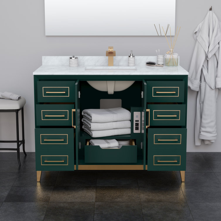 Marlena 48'' Green Single Freestanding Bathroom Vanity with Carrara Marble Top