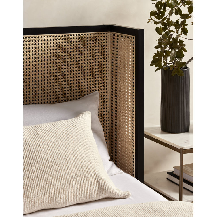 Contemporary King Panel Bed with Tufted Cane Headboard