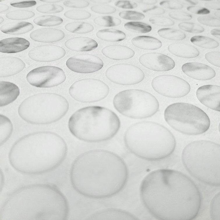 White Calacatta Matte Glass Penny Round Mosaic Tile