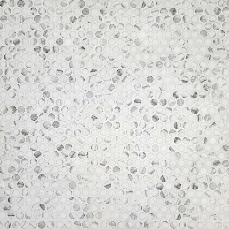 White Calacatta Matte Glass Penny Round Mosaic Tile
