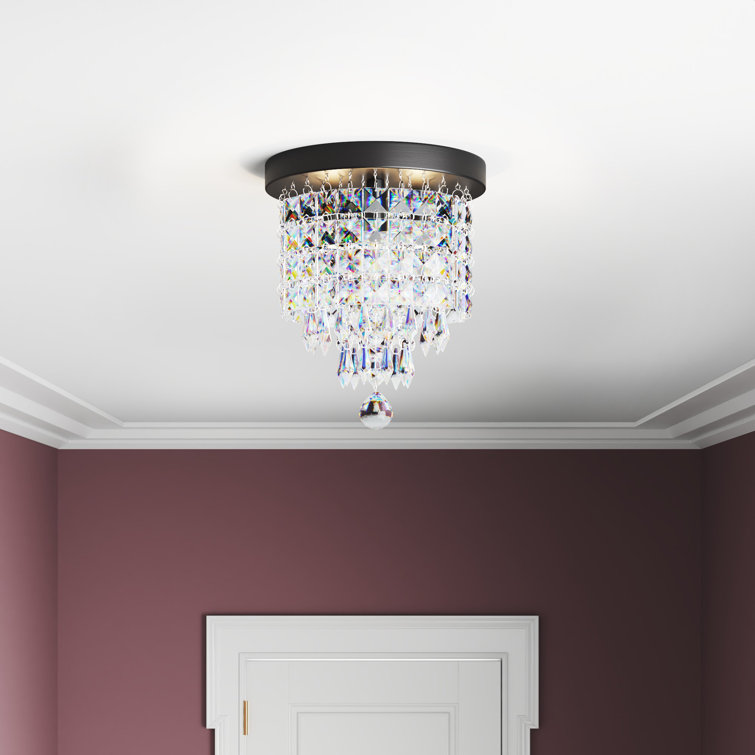 Bronze Mini Crystal Tiered Chandelier with Glass Shade