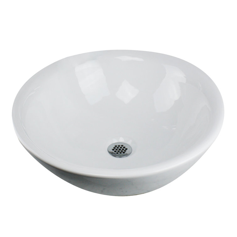 White Round Vitreous China Vessel Sink with Overflow