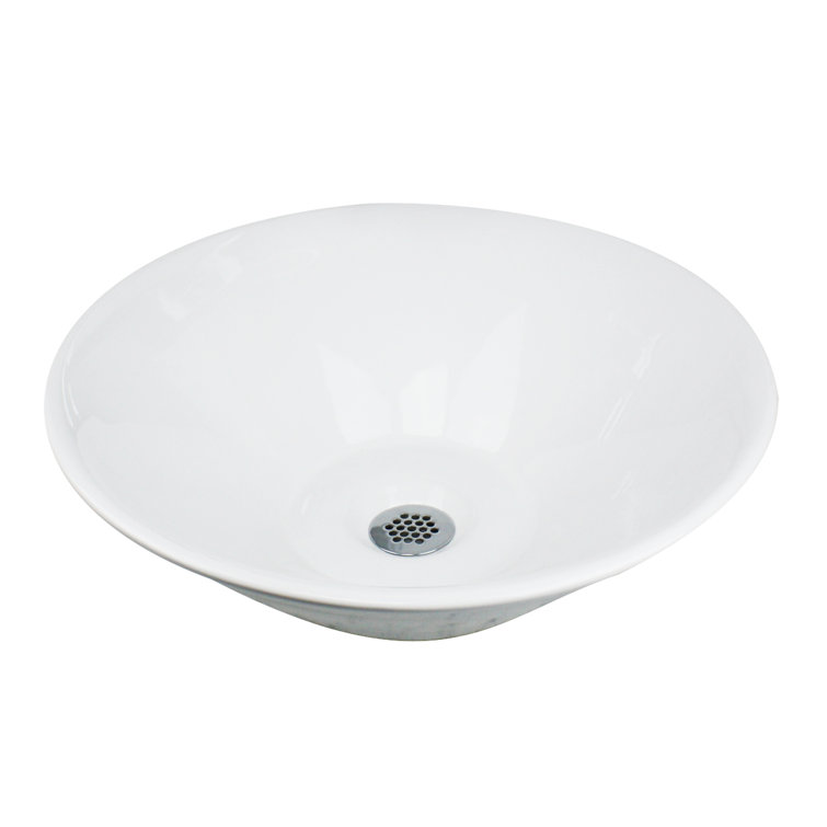 White Round Vitreous China Vessel Sink with Glossy Finish