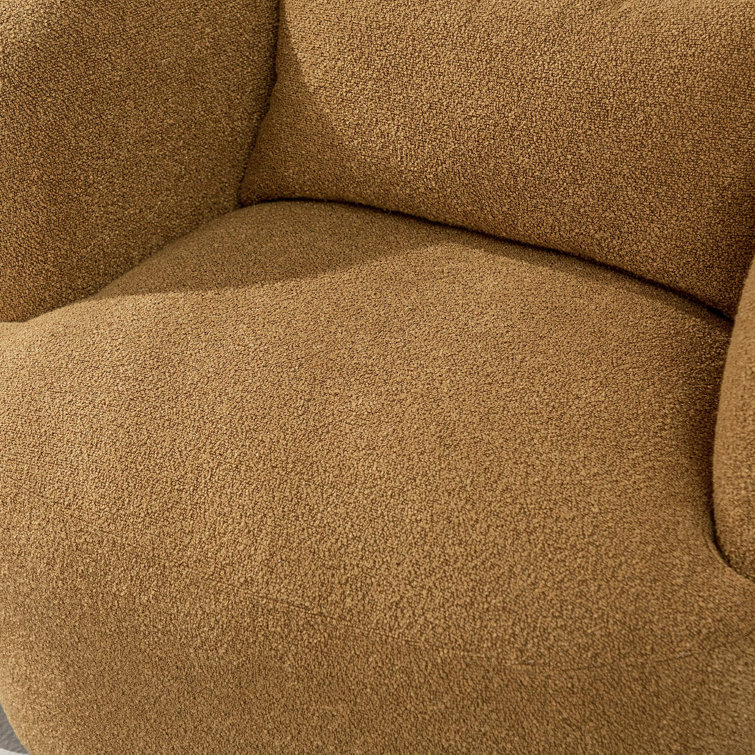 Brown Boucle Swivel Barrel Accent Chairs with Wood Frame, Set of 2