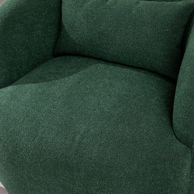 Green Boucle Swivel Barrel Armchair Set with Wood Frame