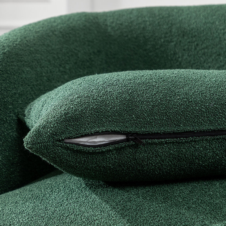 Green Boucle Swivel Barrel Armchair Set with Wood Frame