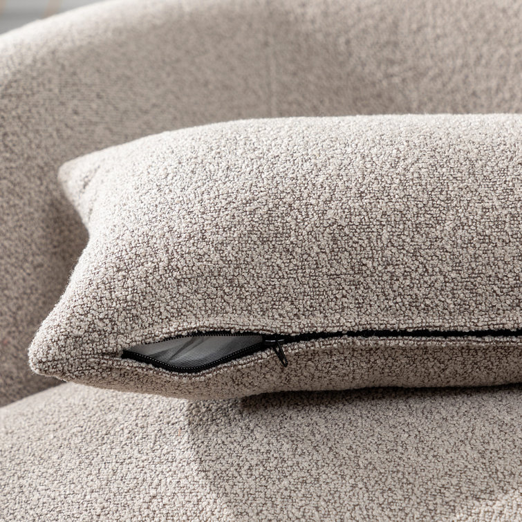 Taupe Boucle Swivel Barrel Accent Chair with Wood Frame