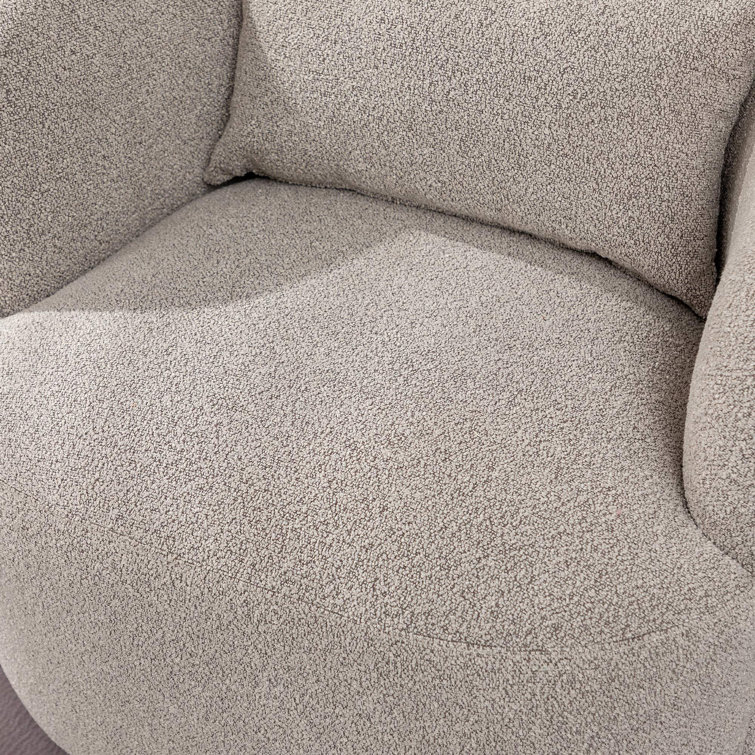Taupe Boucle Swivel Barrel Accent Chair with Wood Frame