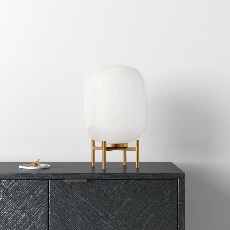 Edison 15.38" Brass Industrial Table Lamp with White Glass Globe