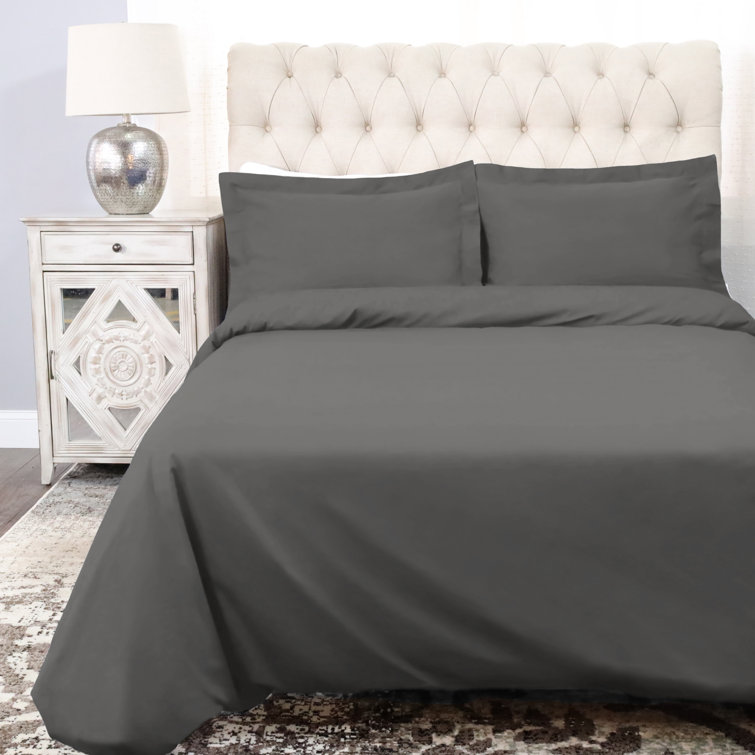 Gray Twin Cotton Percale Duvet Cover Set