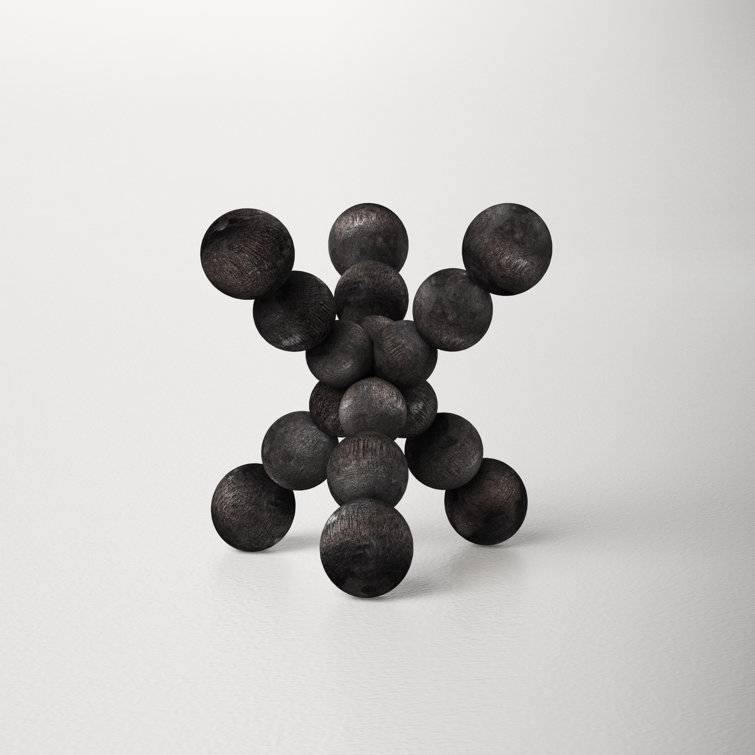 Black Geometric Wood Decorative Sculpture, 6.7"