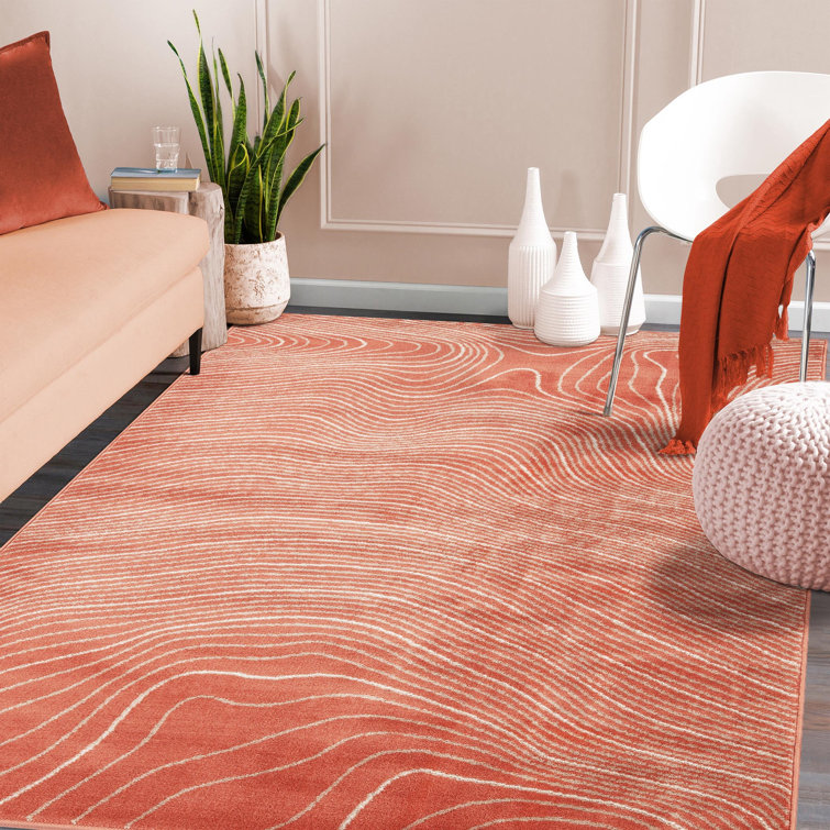 Coral Abstract Synthetic 4' x 6' Area Rug