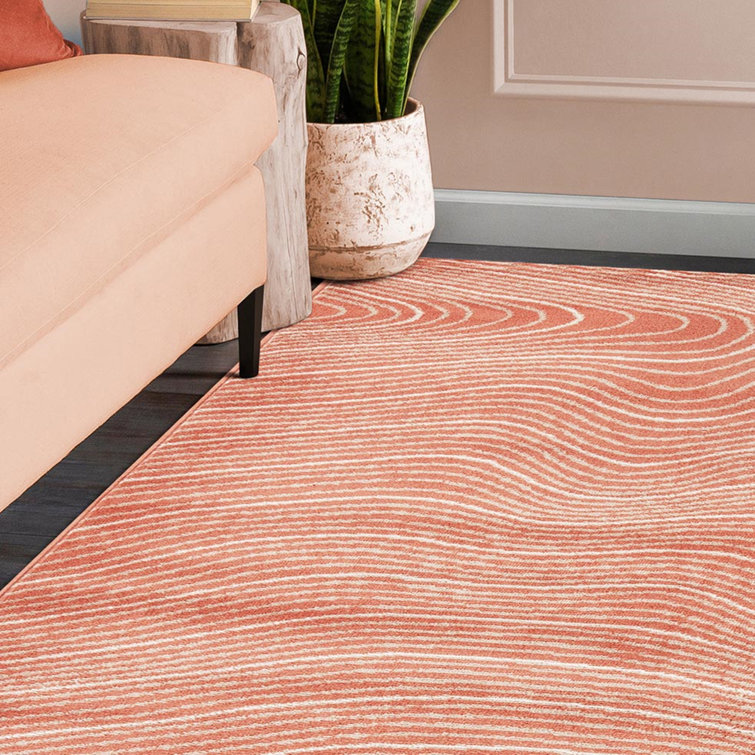 Coral Abstract Synthetic 4' x 6' Area Rug