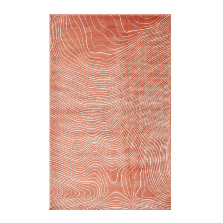 Coral Abstract Synthetic 4' x 6' Area Rug
