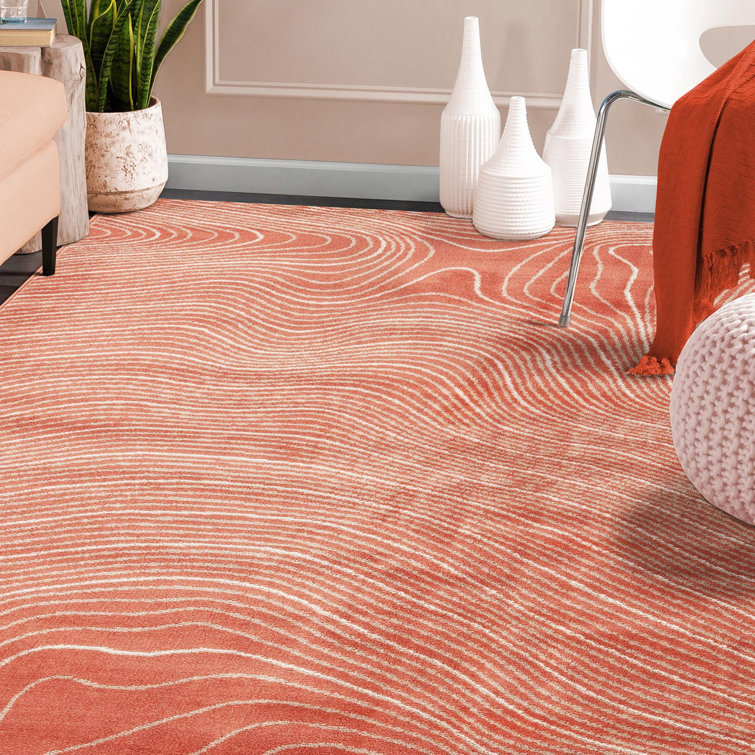 Coral Abstract Synthetic 4' x 6' Area Rug