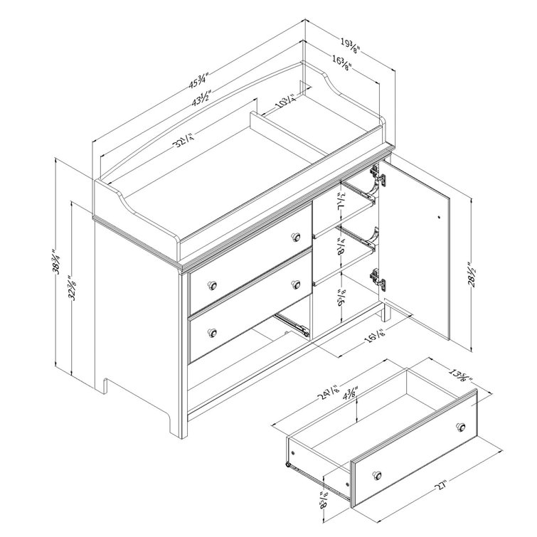 Soft Gray Changing Table Dresser with Drawers and Cabinet