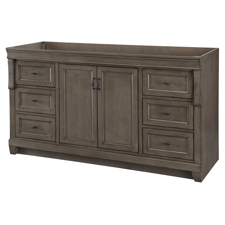60" Distressed Grey MDF Freestanding Bathroom Vanity with Black Hardware
