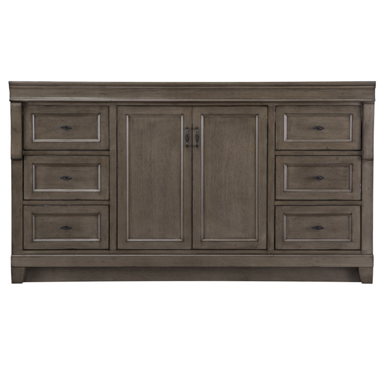 60" Distressed Grey MDF Freestanding Bathroom Vanity with Black Hardware