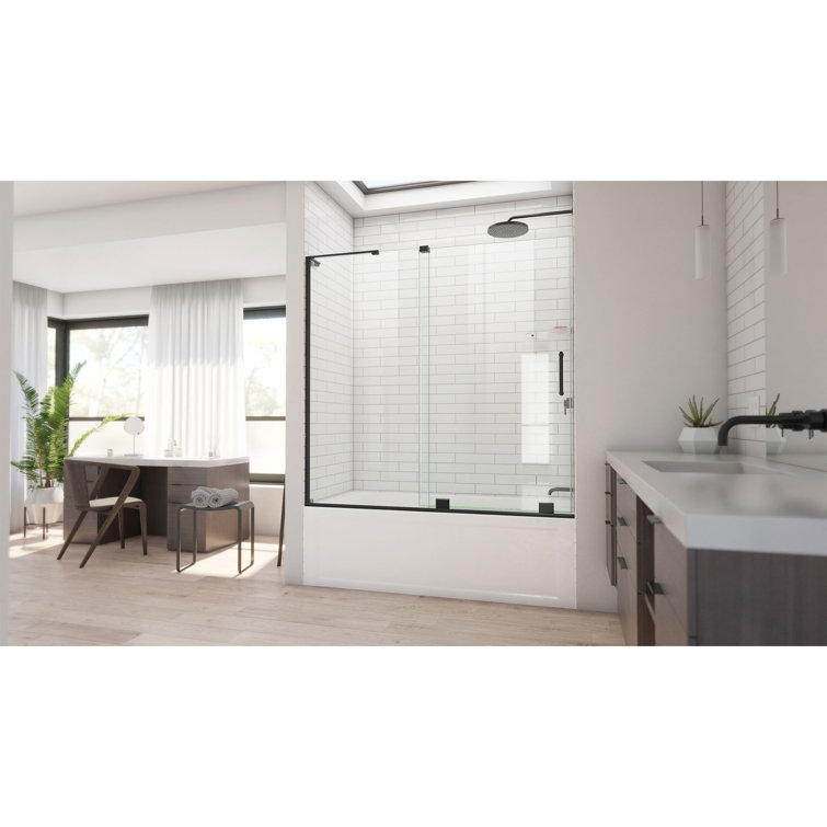 Mirage-X 60" Matte Black Frameless Sliding Tub Door