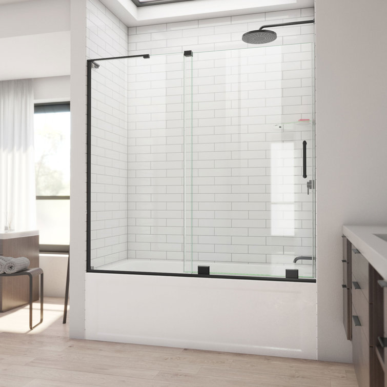 Mirage-X 60" Matte Black Frameless Sliding Tub Door