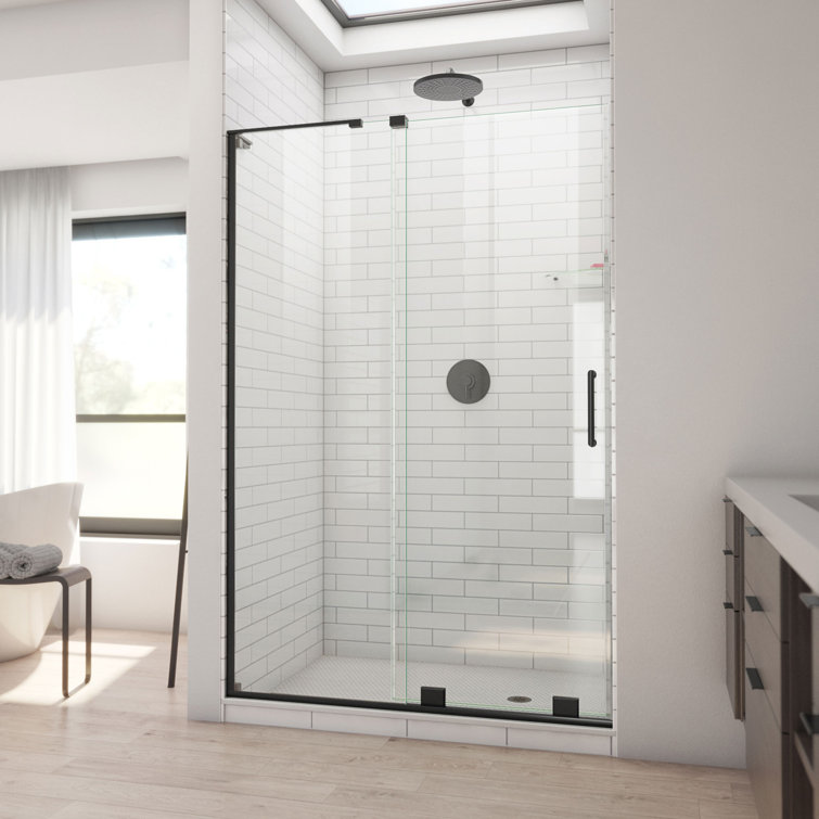Mirage-X Matte Black Frameless Sliding Shower Door with Clear Glass