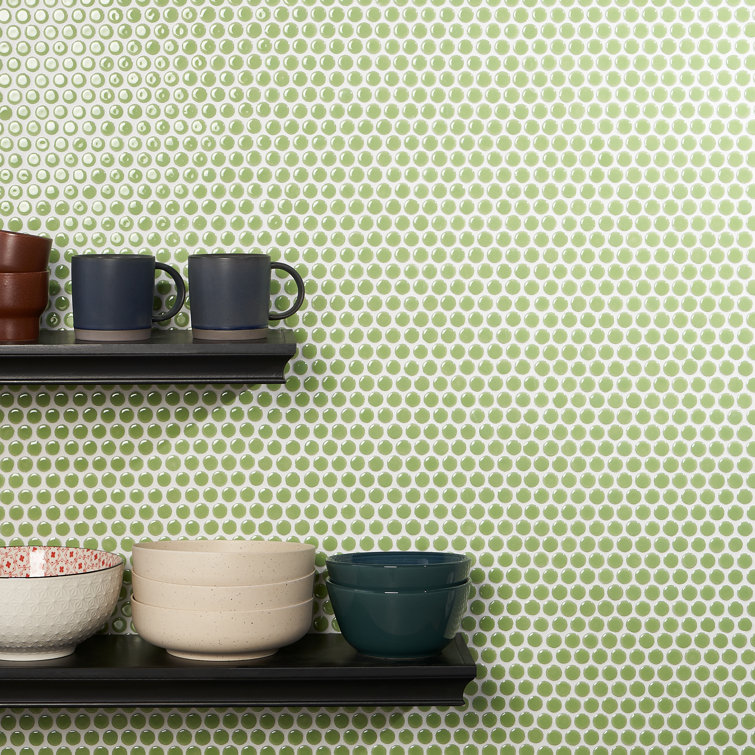 Wheat Grass Polished Ceramic Penny Round Mosaic Tile