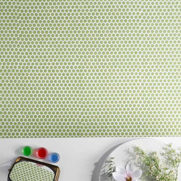 Wheat Grass Polished Ceramic Penny Round Mosaic Tile