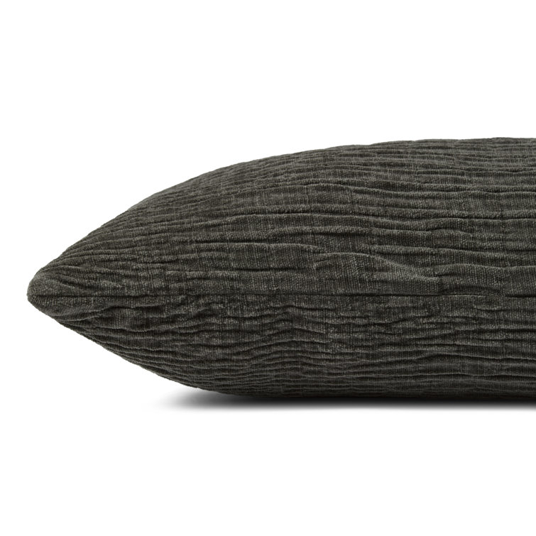 Charcoal Crinkled Polyester Lumbar Throw Pillow 21" x 13"