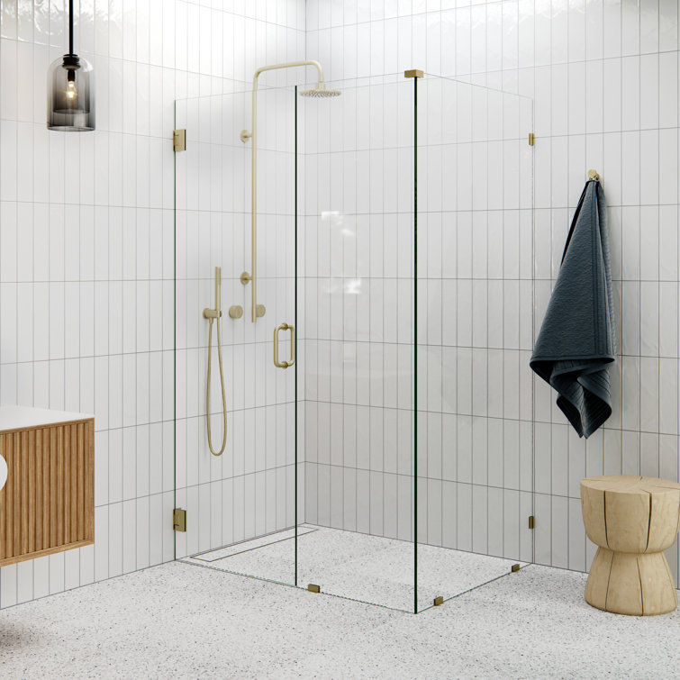 Matte Black Frameless Glass Shower Enclosure with Brass Fittings