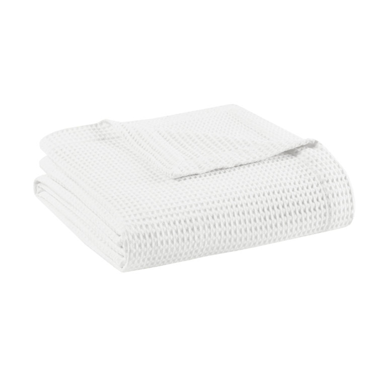 King-Sized White Waffle Weave Cotton Comfort Blanket