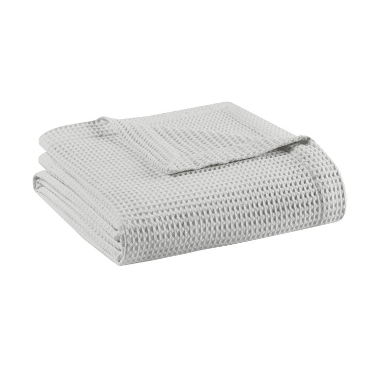 Ultra-Soft Gray Full Waffle Weave Cotton Blanket