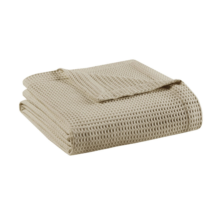 Full Khaki Cotton Waffle Weave Machine Washable Blanket