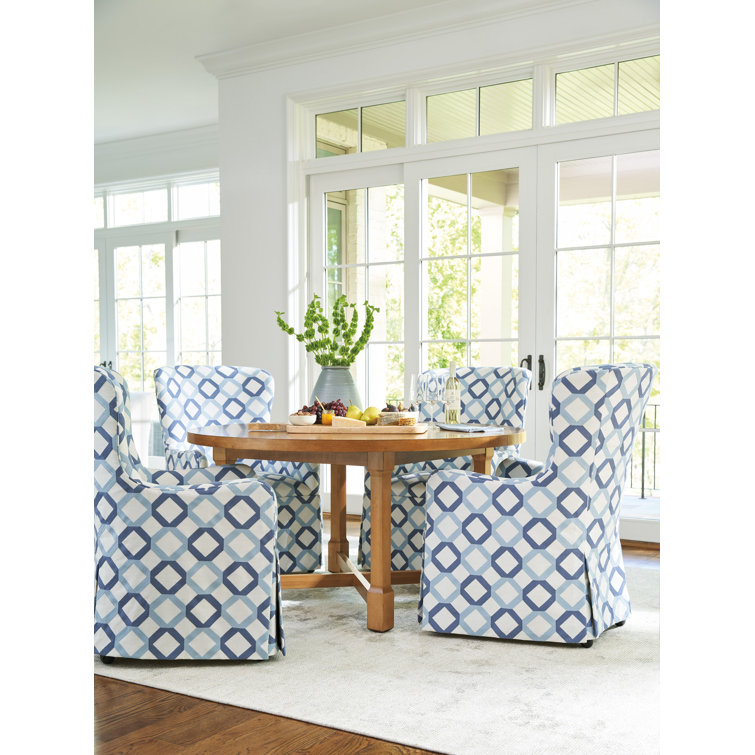 Blue Geometric Patterned Barrel Wingback Chair