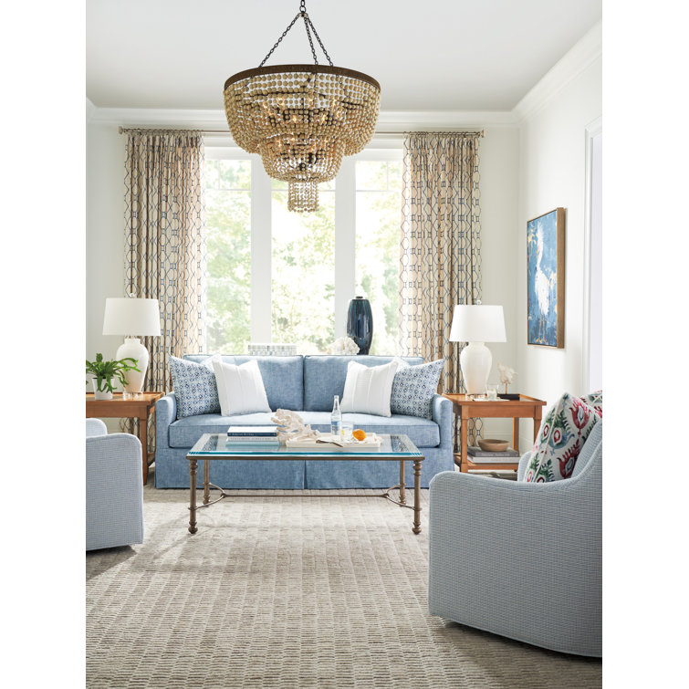 Blue Fabric 82'' Upholstered Sofa with Down Fill Cushions
