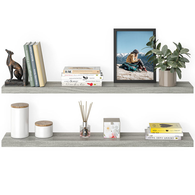 Gray Oak 48'' Floating Wall Shelves with Invisible Brackets